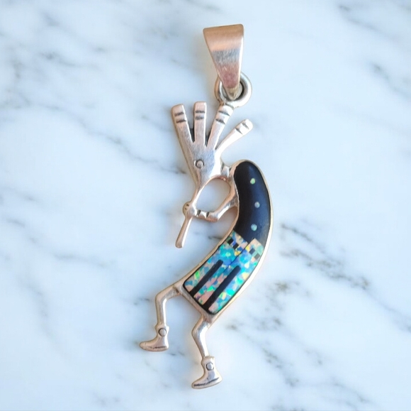 Vintage Jewelry - Vintage Sterling Fire Opal Kokopelli Pendant